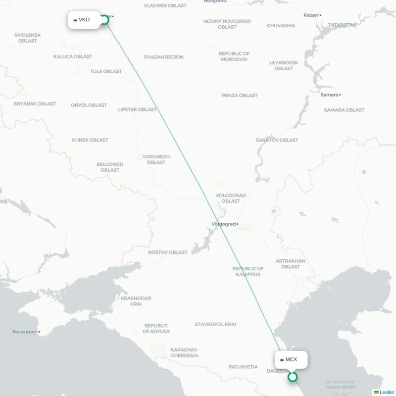 VKO - MCX route map