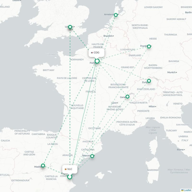 VLC - CDG route map