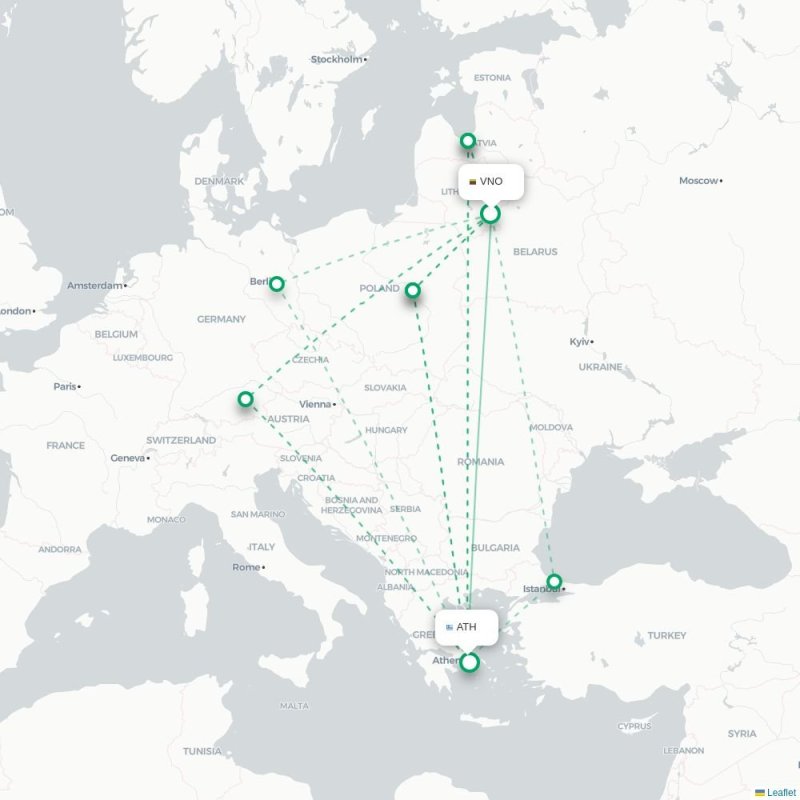 VNO - ATH route map