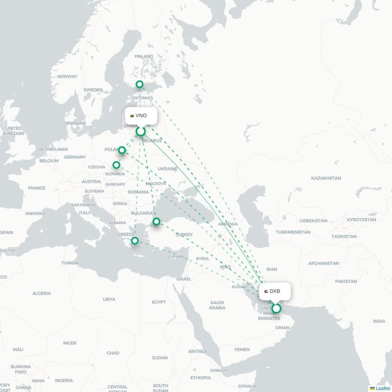 VNO - DXB route map