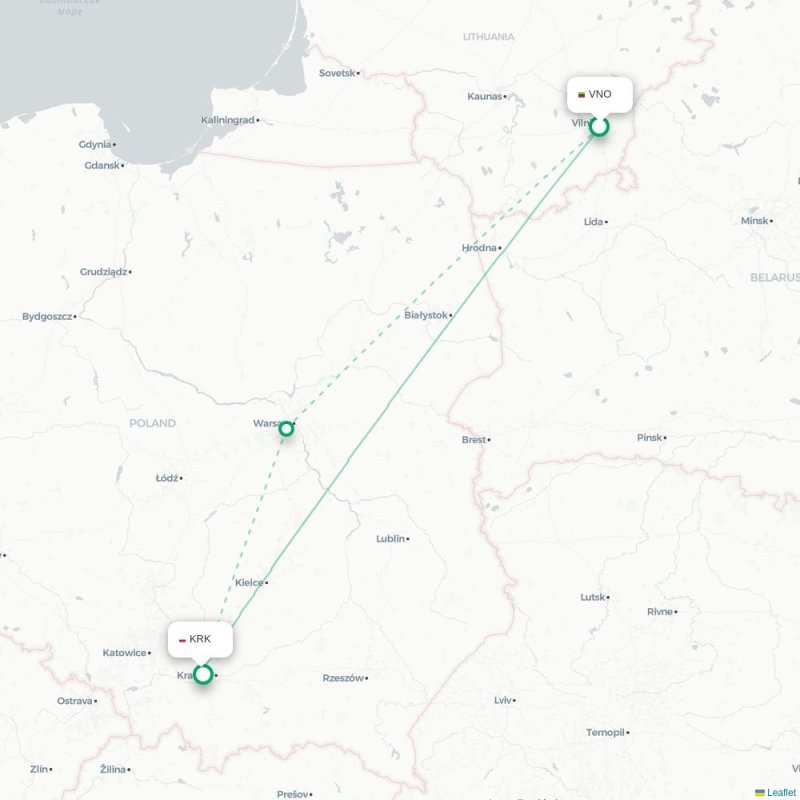 VNO - KRK route map