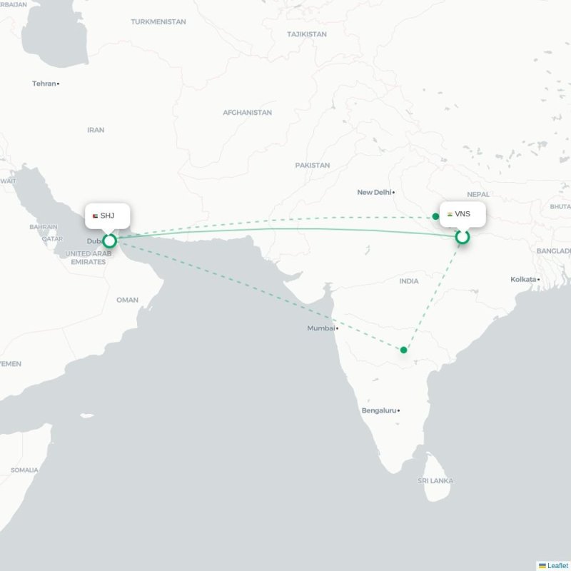 VNS - SHJ route map