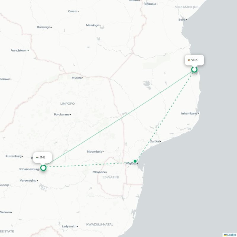 VNX - JNB route map