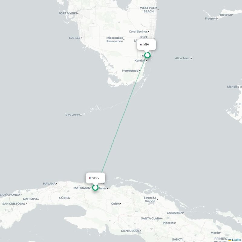 VRA - MIA route map