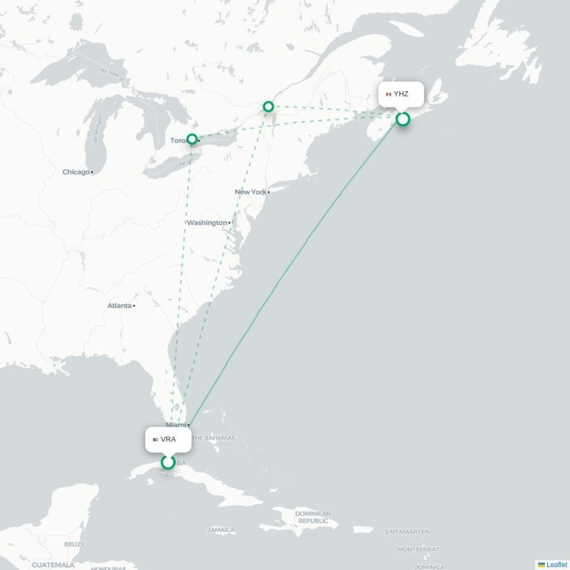 VRA - YHZ route map
