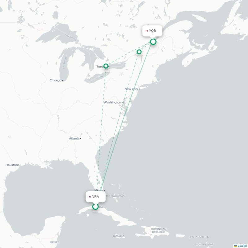 VRA - YQB route map