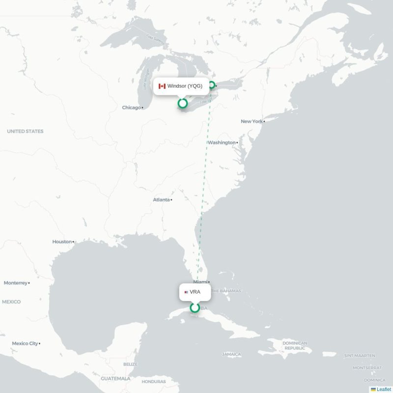 VRA - YQG route map
