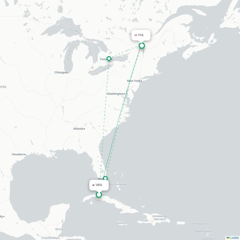 VRA - YUL route map