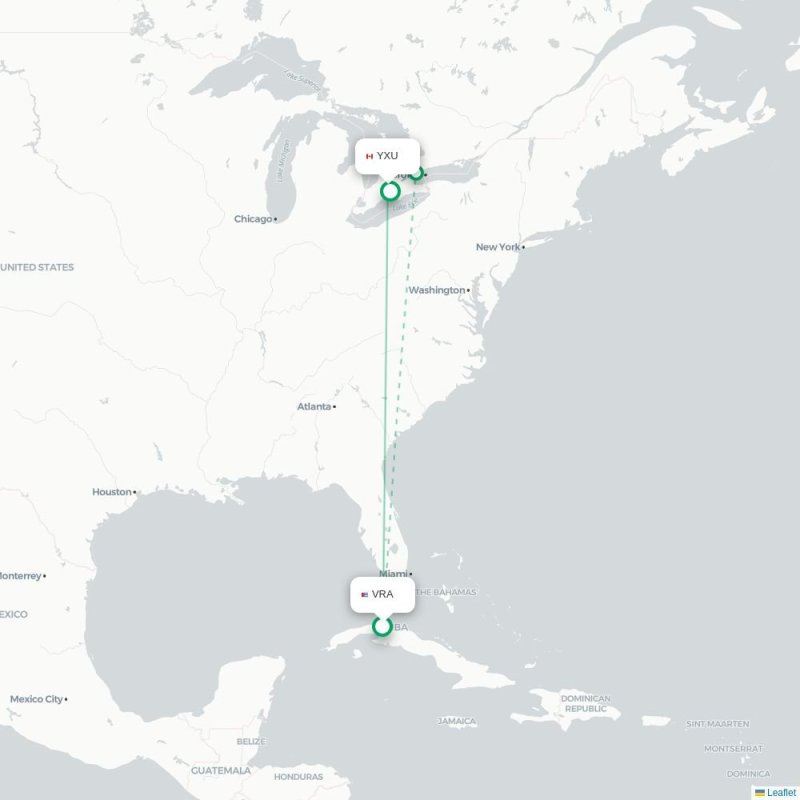 VRA - YXU route map