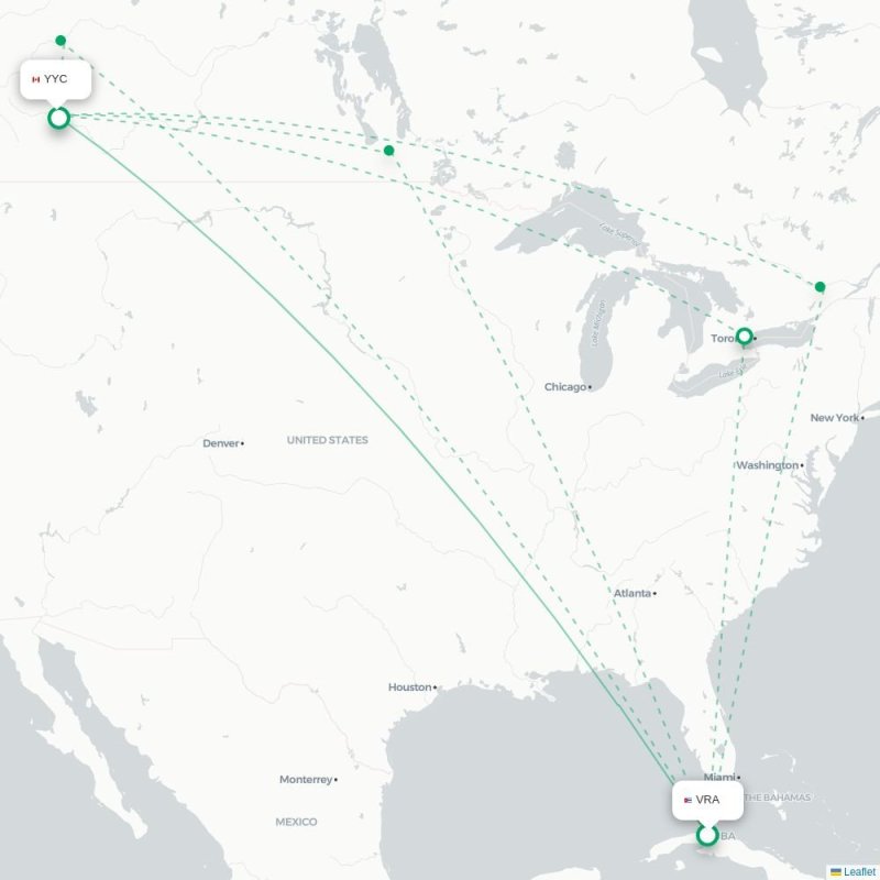 VRA - YYC route map