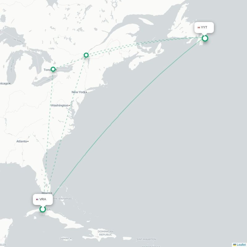 VRA - YYT route map
