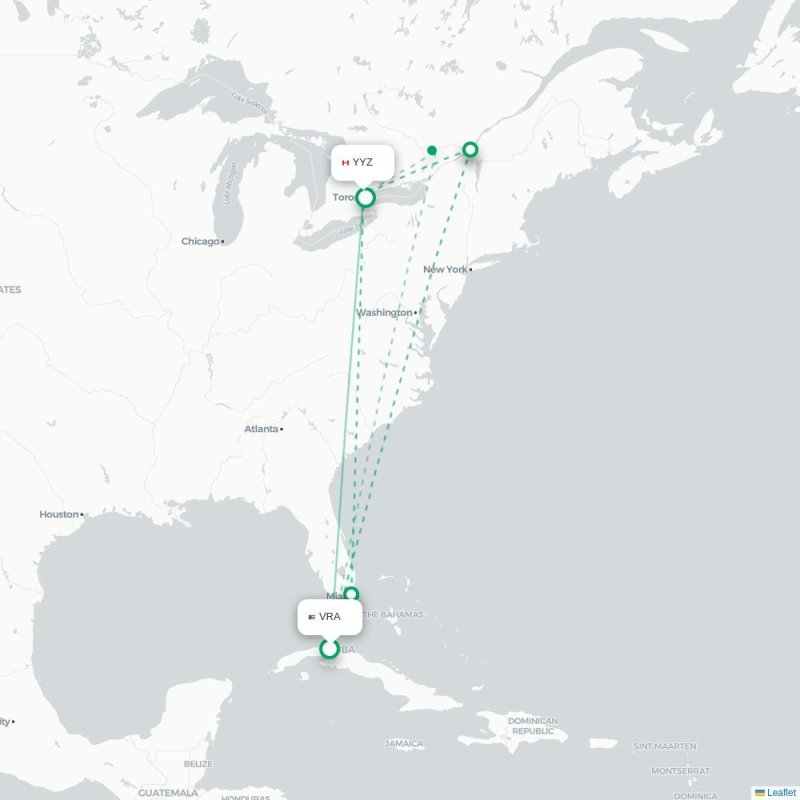 VRA - YYZ route map