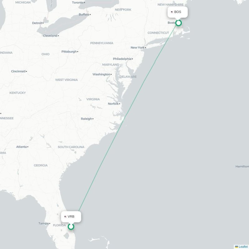 VRB - BOS route map