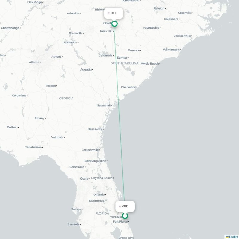VRB - CLT route map