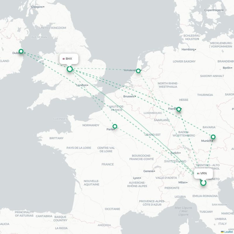 VRN - BHX route map
