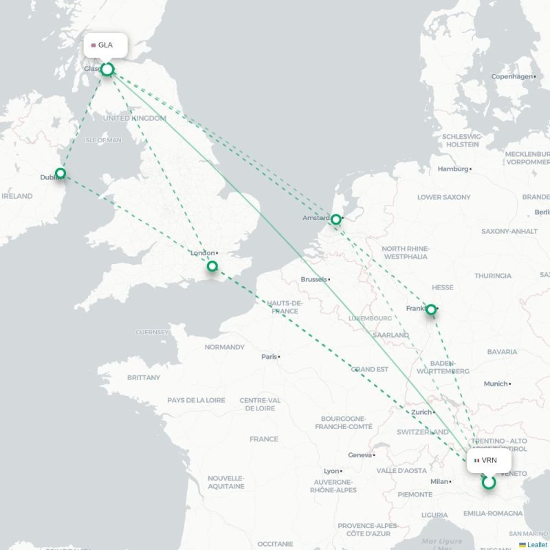 VRN - GLA route map