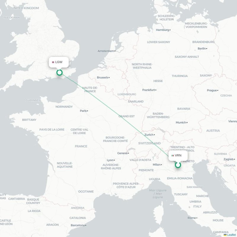 VRN - LGW route map