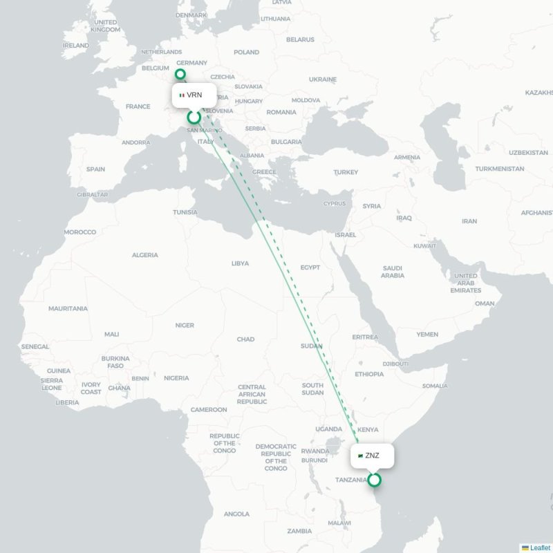 VRN - ZNZ route map