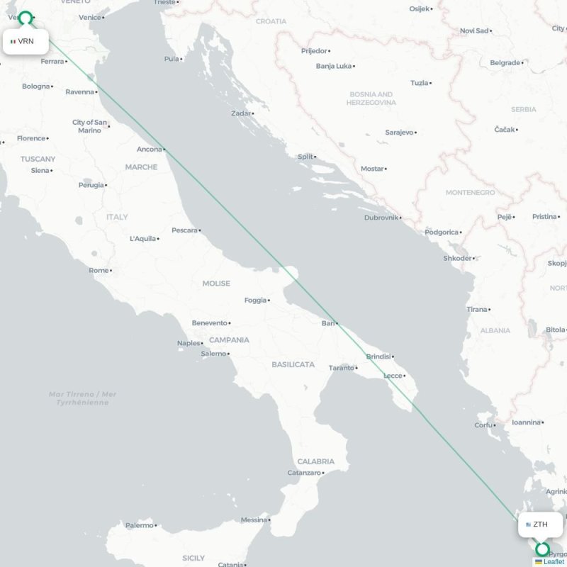 VRN - ZTH route map