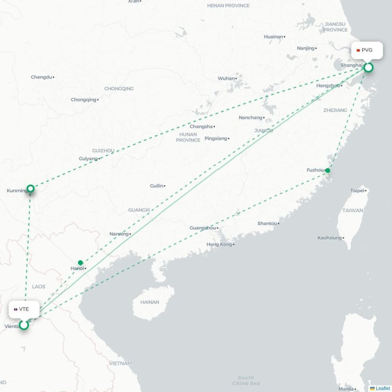 VTE - PVG route map