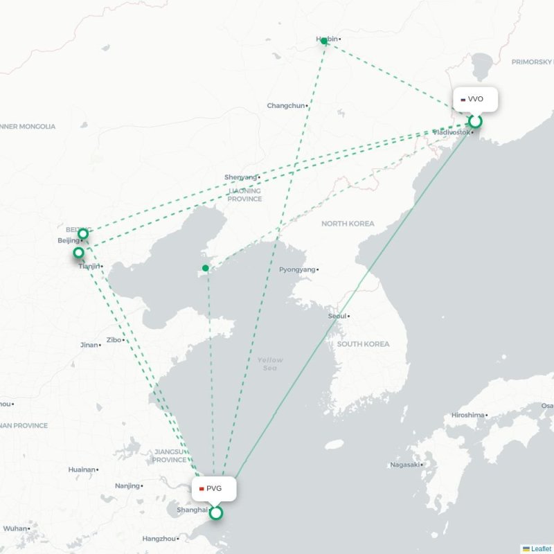 VVO - PVG route map