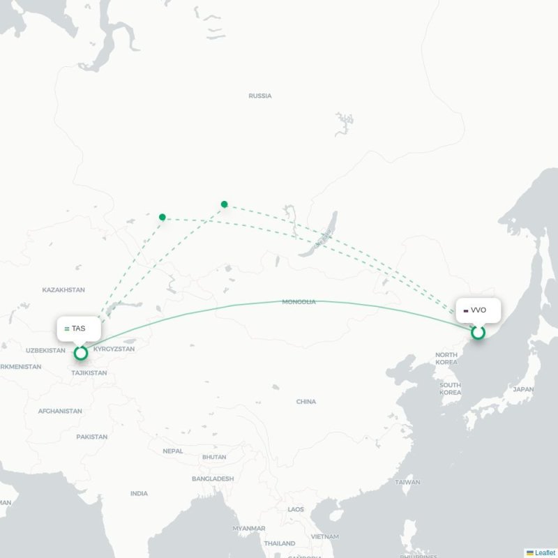 VVO - TAS route map