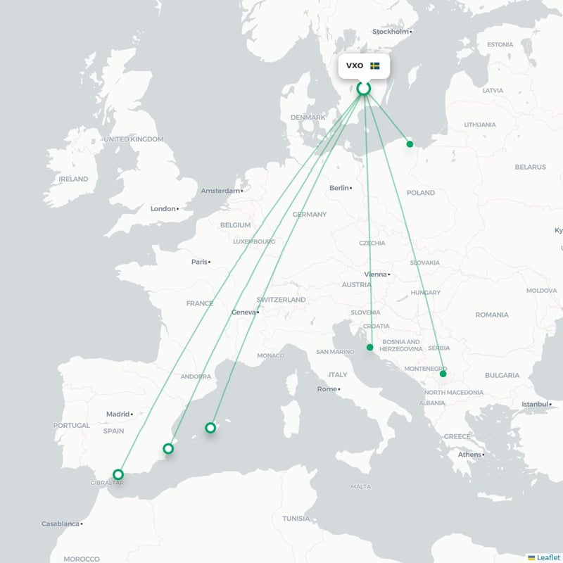 Route map Växjö  VXO airport