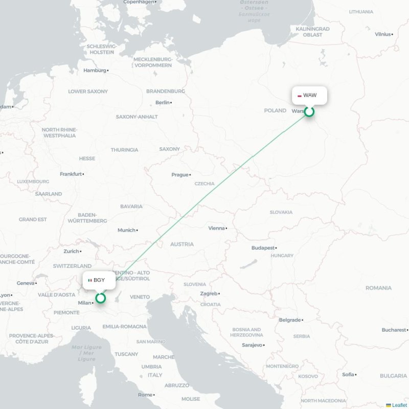 WAW - BGY route map