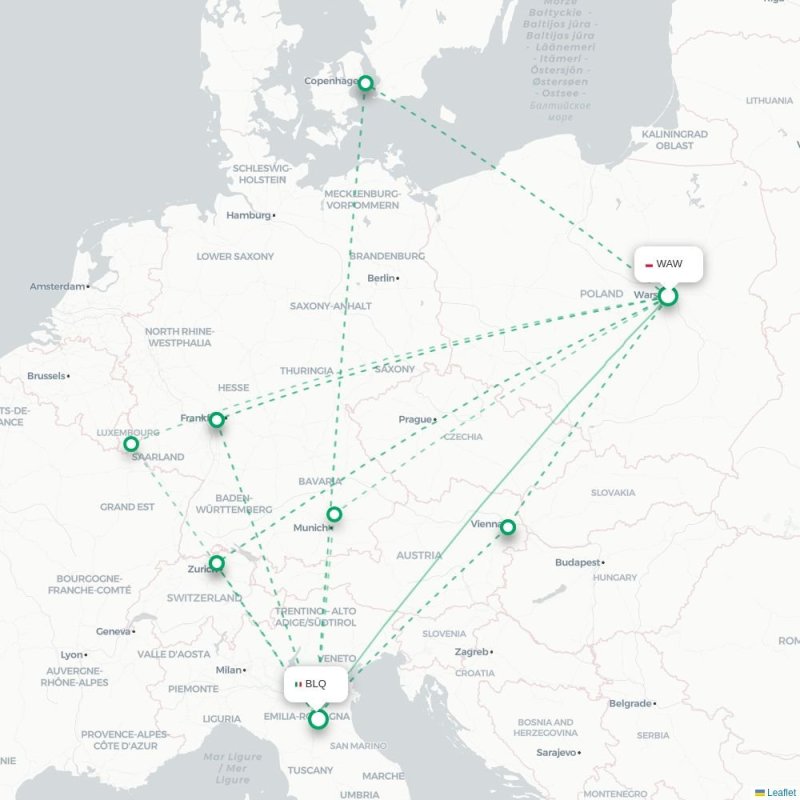 WAW - BLQ route map