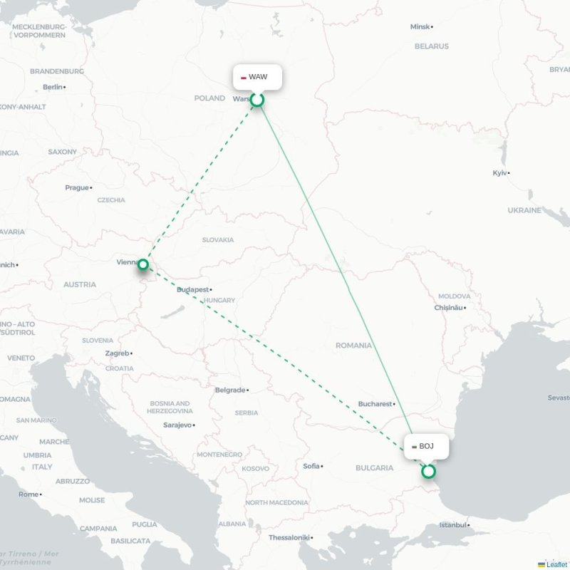 WAW - BOJ route map