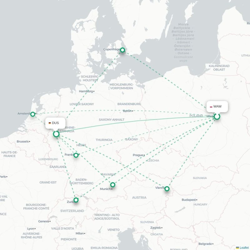 WAW - DUS route map