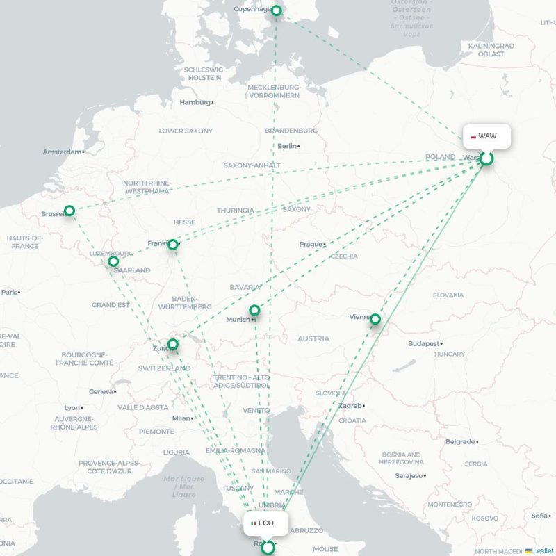 WAW - FCO route map