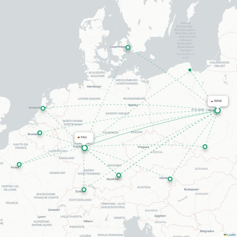 WAW - FRA route map