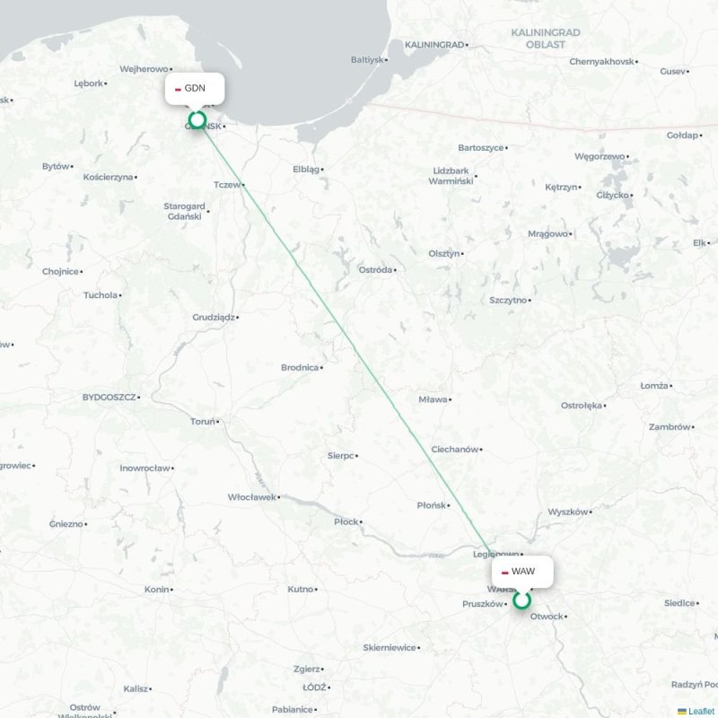 WAW - GDN route map