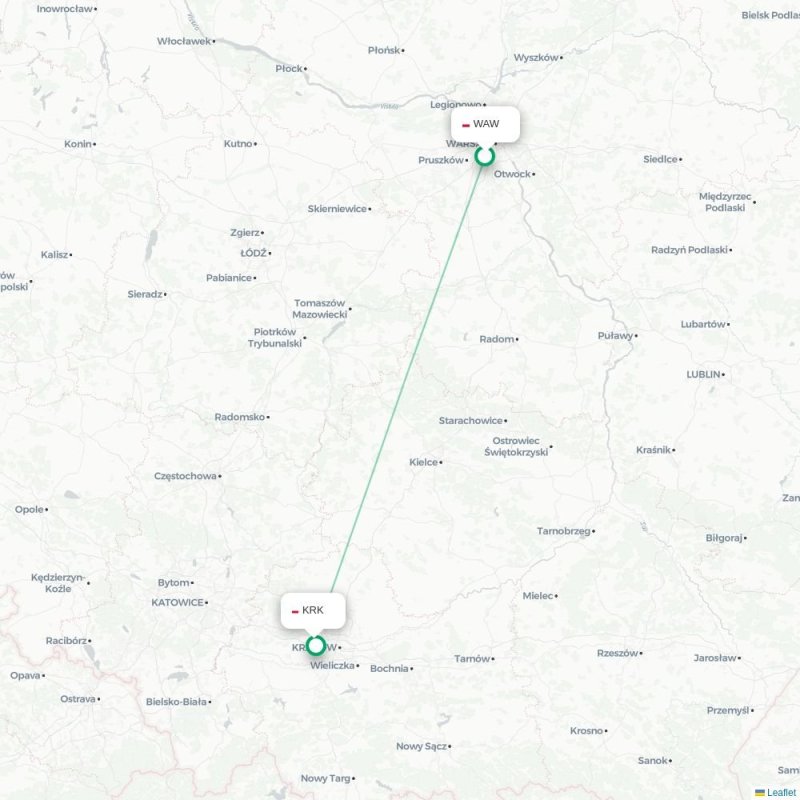 WAW - KRK route map