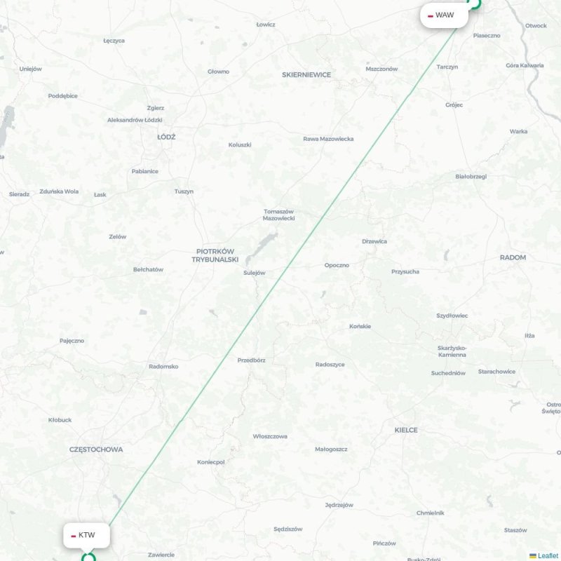 WAW - KTW route map