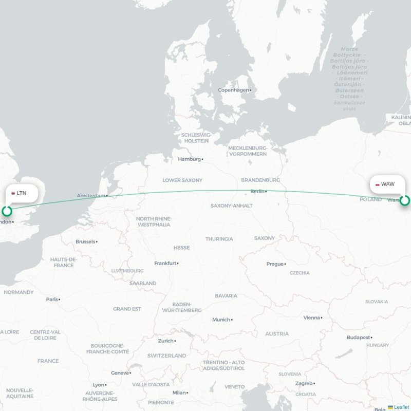 WAW - LTN route map