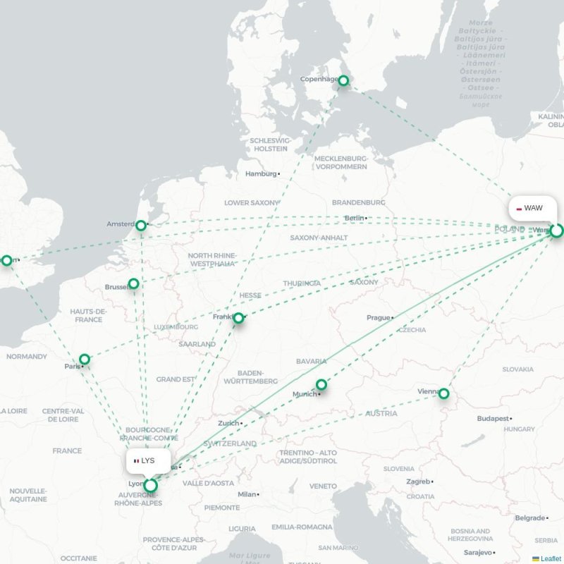WAW - LYS route map