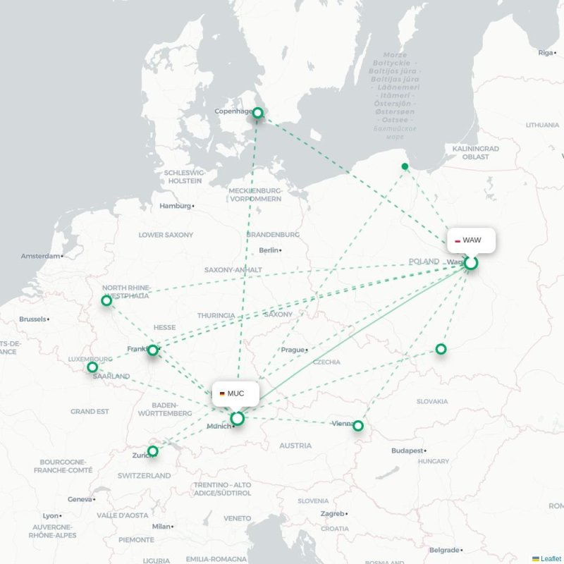 WAW - MUC route map
