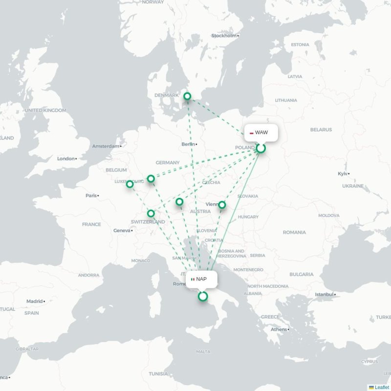 WAW - NAP route map