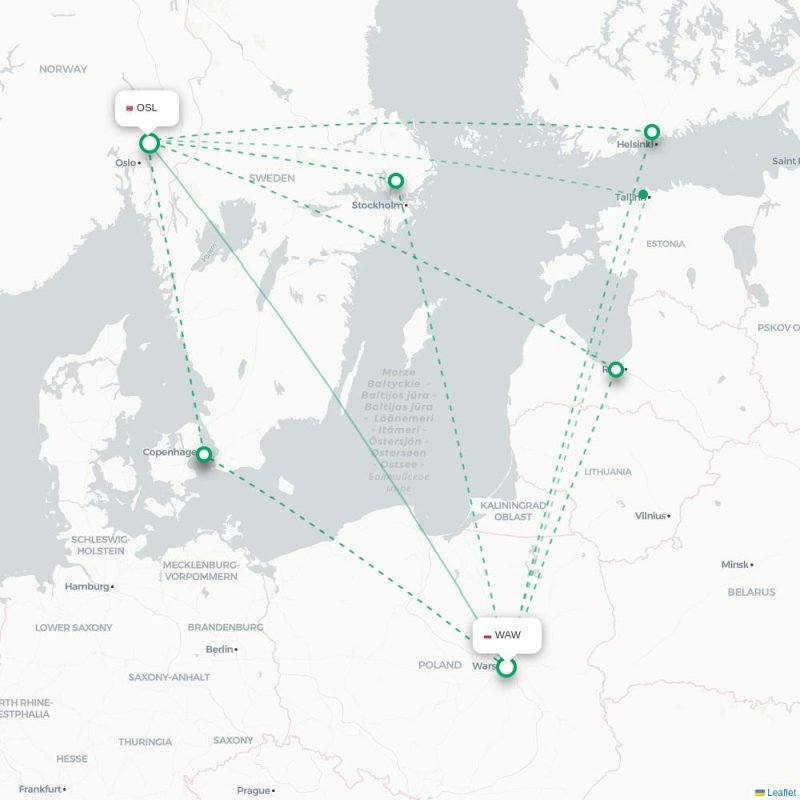 WAW - OSL route map