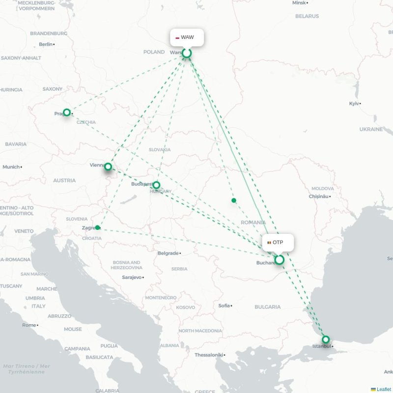 WAW - OTP route map