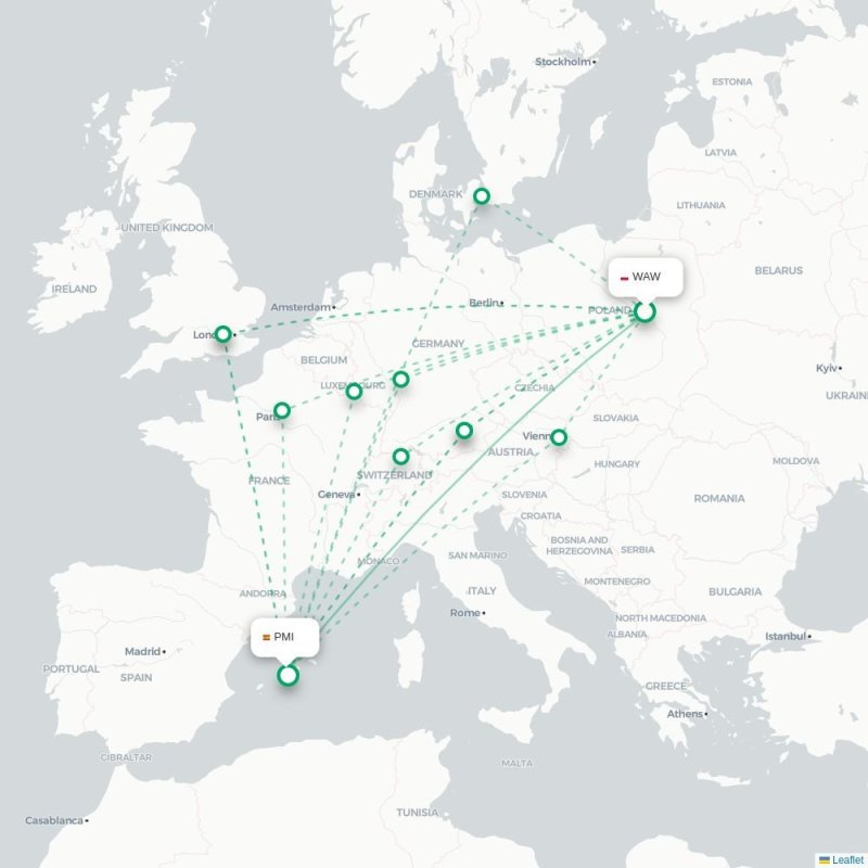 WAW - PMI route map