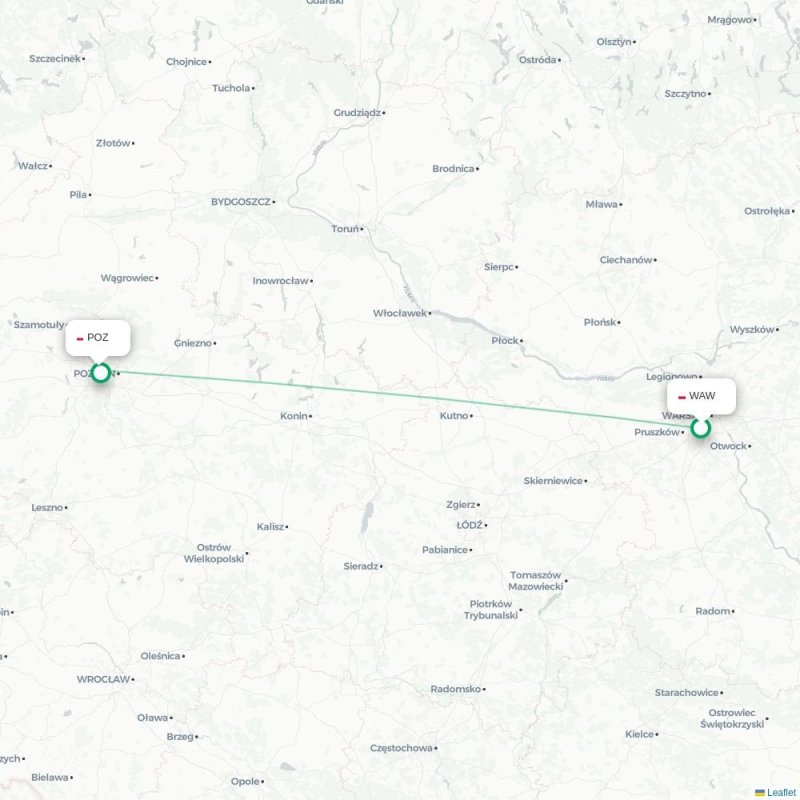 WAW - POZ route map