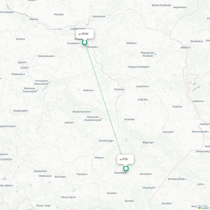 WAW - RZE route map