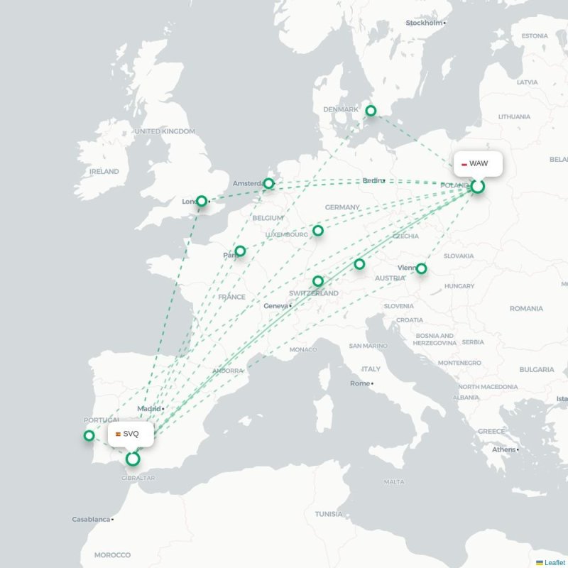 WAW - SVQ route map