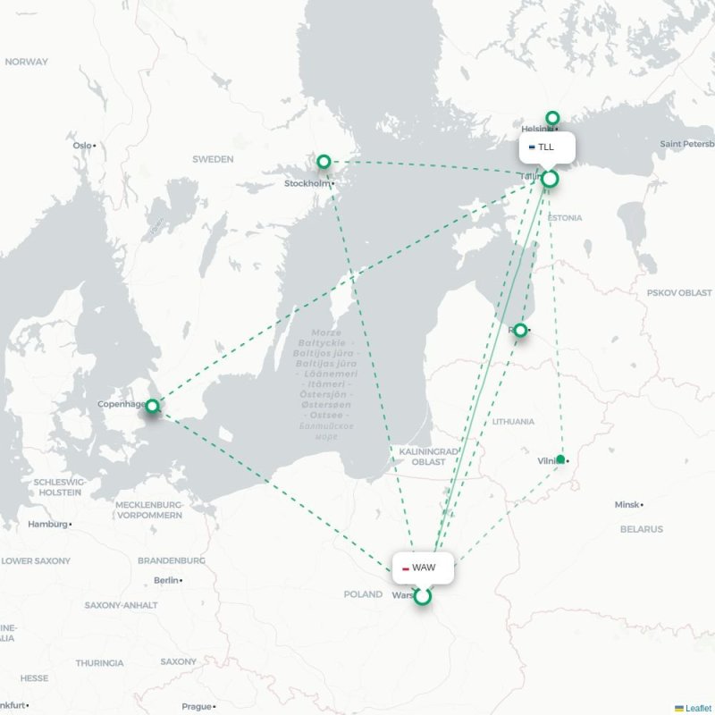 WAW - TLL route map