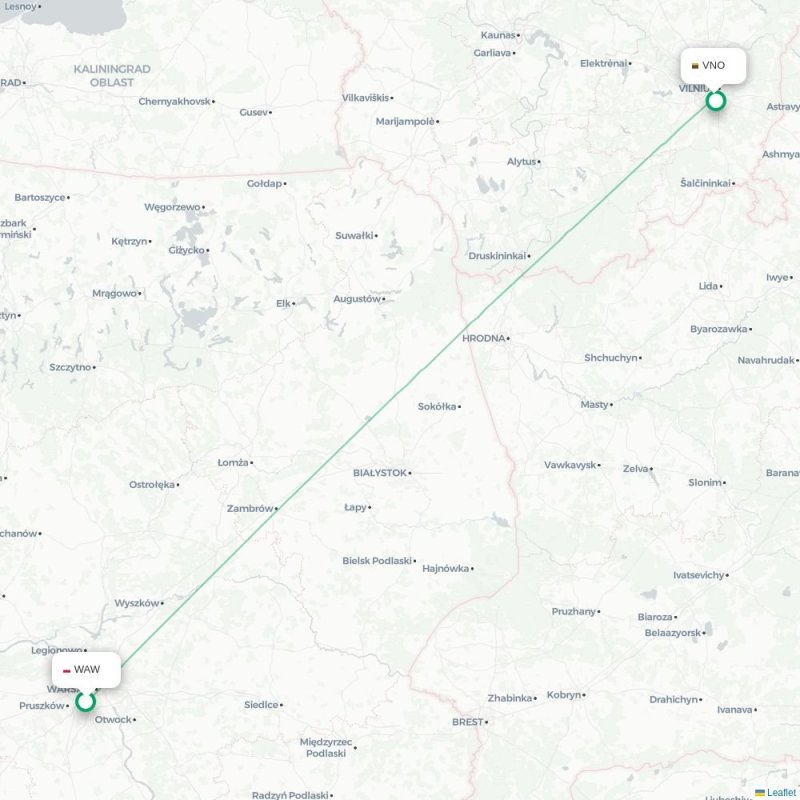 WAW - VNO route map