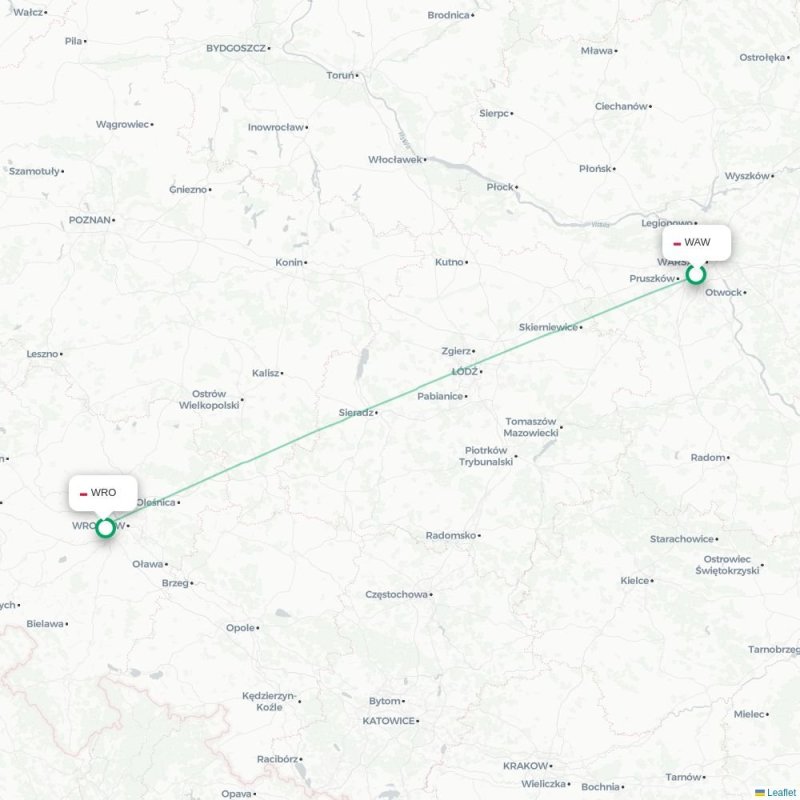 WAW - WRO route map