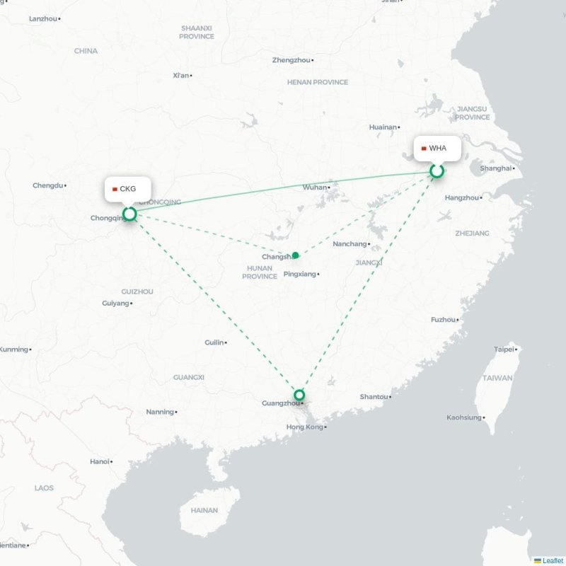 WHA - CKG route map